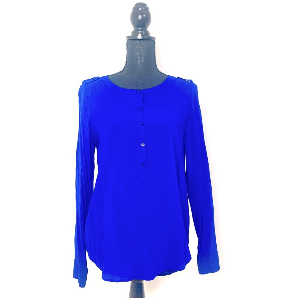 Express S Half Button Blouse Blue